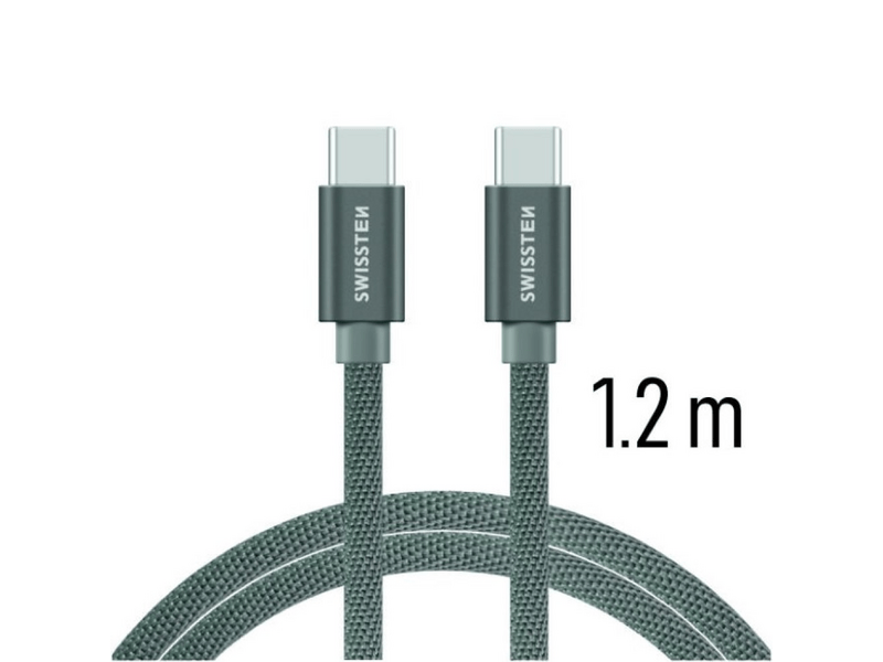 Swissten USB-C/USB-C adat- és töltőkábel, szürke (71527202)