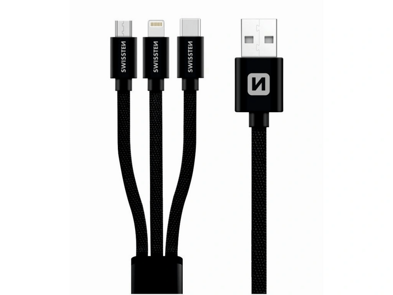Swissten USB-A/ lightning MFI- microUSB-USB-C Kábel, 1,2m (72501101)