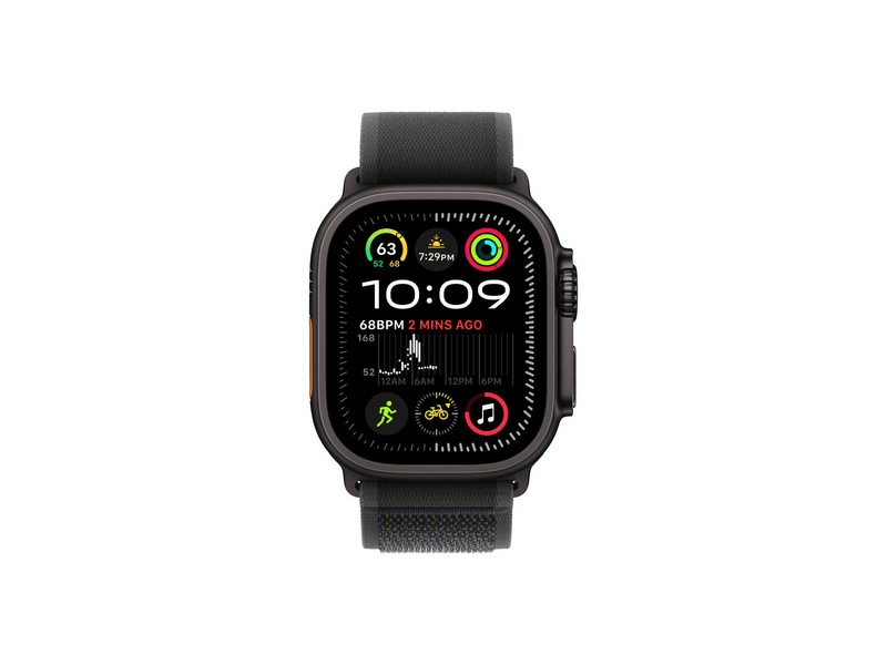 Apple Watch Ultra 2 GPS + Cellular, 49 mm-es fekete titántok, fekete terep pánt, S/M (MX4U3CM/A)