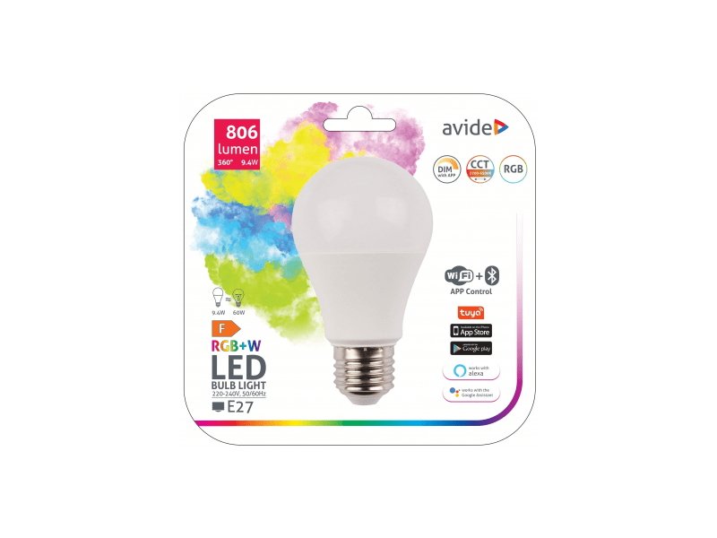 Avide Smart LED Globe A60 9.4W RGB WIFI LED fényforrás (ASG27RGBW-9.4W-WIBLE)