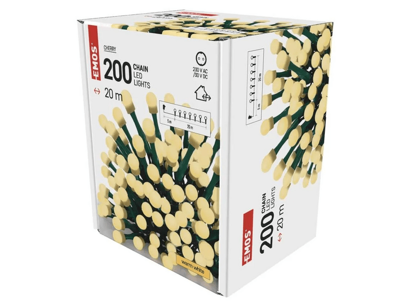 Emos LED fényfüzér, cseresznye, 20m, melegfehér (D5AW03)