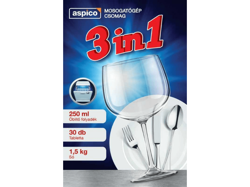 Aspico Indulócsomag mosogatógéphez, öblítő + só + tabletta