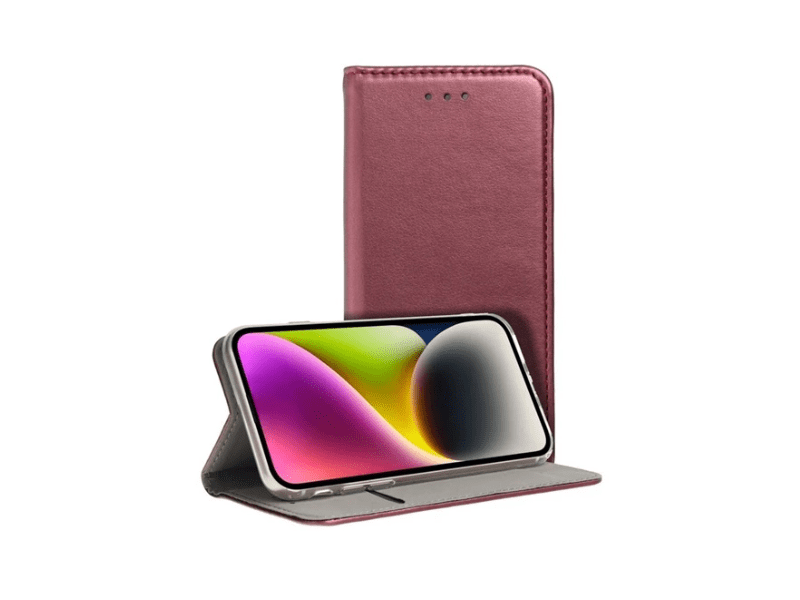 Gigapack Xiaomi 14 5G Bőr hatású flip tok, burgundy (GP-157836)