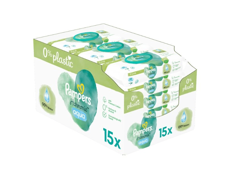 Pampers Aqua Plastic Free törlőkendő, 15x48 db, 720 db