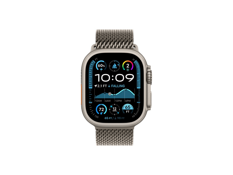 Apple Watch Ultra 2 GPS + Cellular, 49 mm-es natúr titántok, natúr titán milánói szíj, S (MX4M3CM/A)