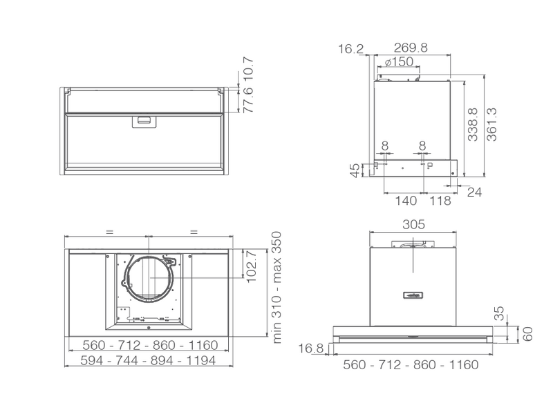 Elica BOXIN PLUS IXGL/A/60 felső szekrénybe építhető elszívó (PRF0097795A)