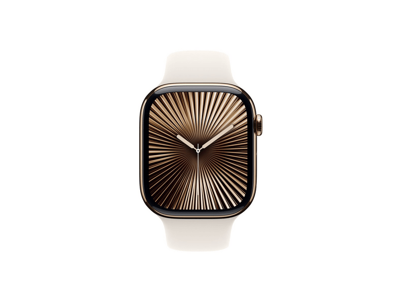 Apple Watch Series 10 GPS + Cellular, 46 mm-es arany titántok, csillagfény sportszíj, M/L (MWYY3QH/A)