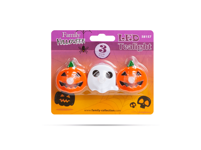 Family 58157 Halloween-i teamécses szett - tök, szellem, elemes, 3 db/csomag