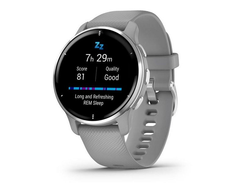 Garmin Venu 2 Plus Okosóra, Ezüst, Púderszürke színű szilikon szíj (010-02496-10)