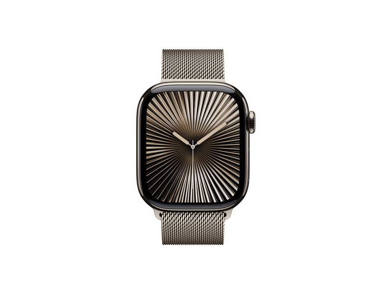 Apple Watch Series 10 GPS + Cellular, 46 mm-es natúr titántok, natúr milánói szíj, M/L (MWYC3QH/A)