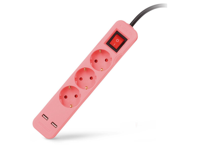Entac Hálózati elosztó, kapcsolós, rózsaszín (ESE1.5G3-1.5-SW-USB-P)