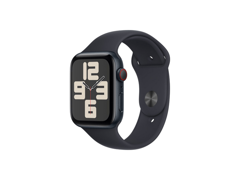 Apple Watch SE (2023) GPS + Cellular – 44 mm-es éjfekete alumíniumtok, sportszíj - S/M (MRH53QH/A)