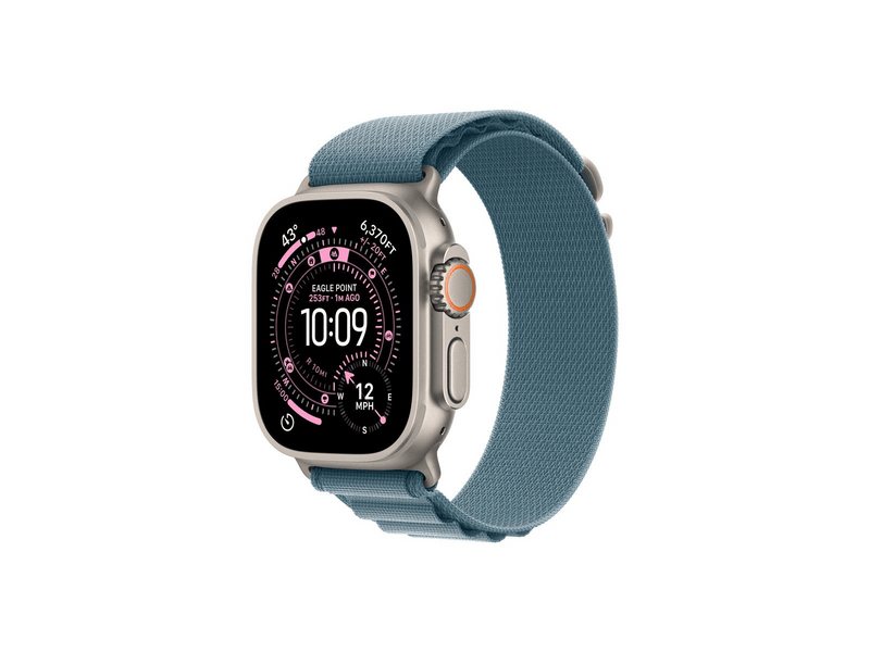Apple Watch Ultra 3 GPS + Cellular – 49 mm-es natúr titántok, világoskék alpesi pánt – M (MEWM4QH/A)