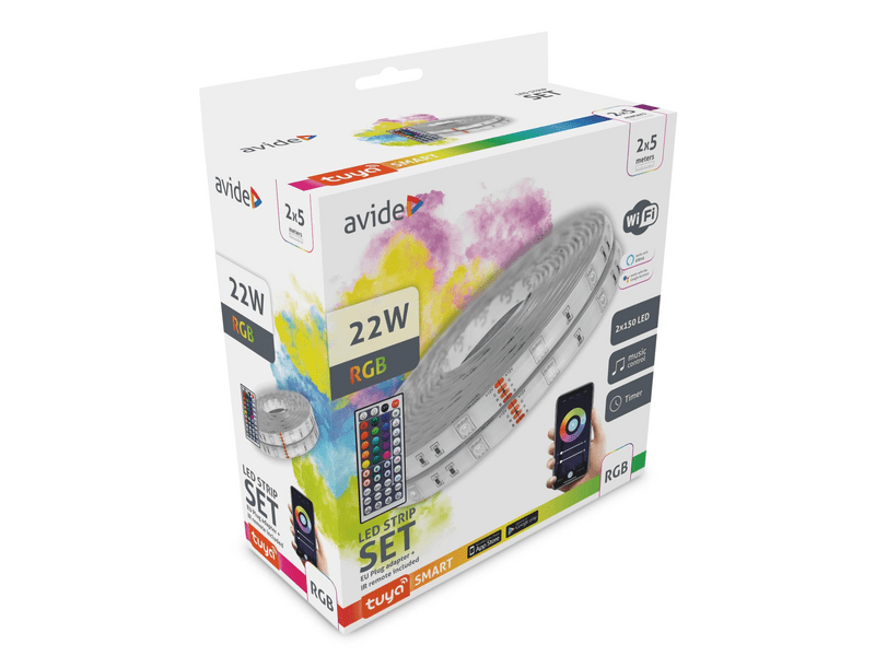 Avide LED Szalag Bliszter, 12V, 22W, RGB, 2x5m (ALSB5050RGBTUYA44-10M)