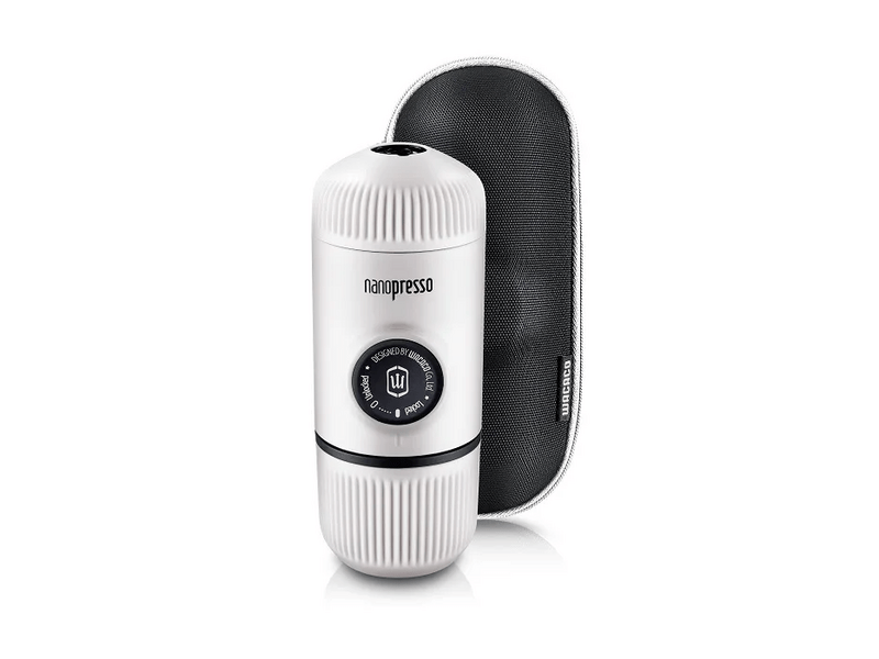 Wacaco Nanopresso hordozható kávéfőző őrölt kávéhoz, Hidegfehér + kemény védőtok