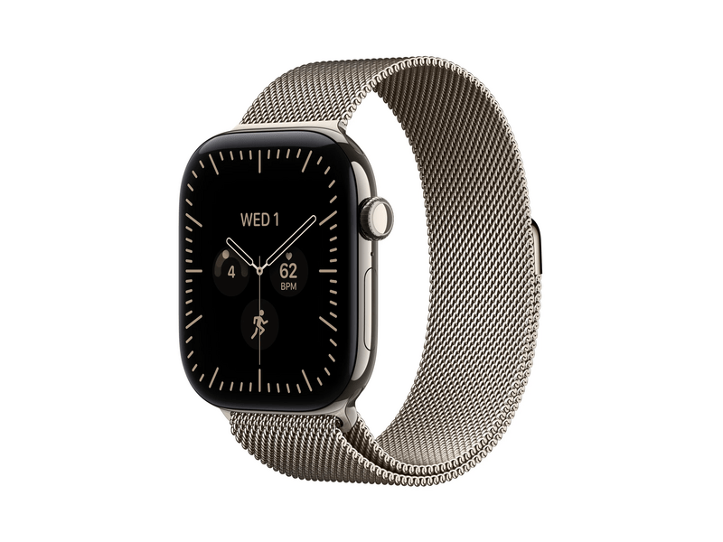 Apple Watch Series 12 GPS+Cellular, 46 mm natúr titán tok, milánói szíj, M/L (MJGQ4MP/A)