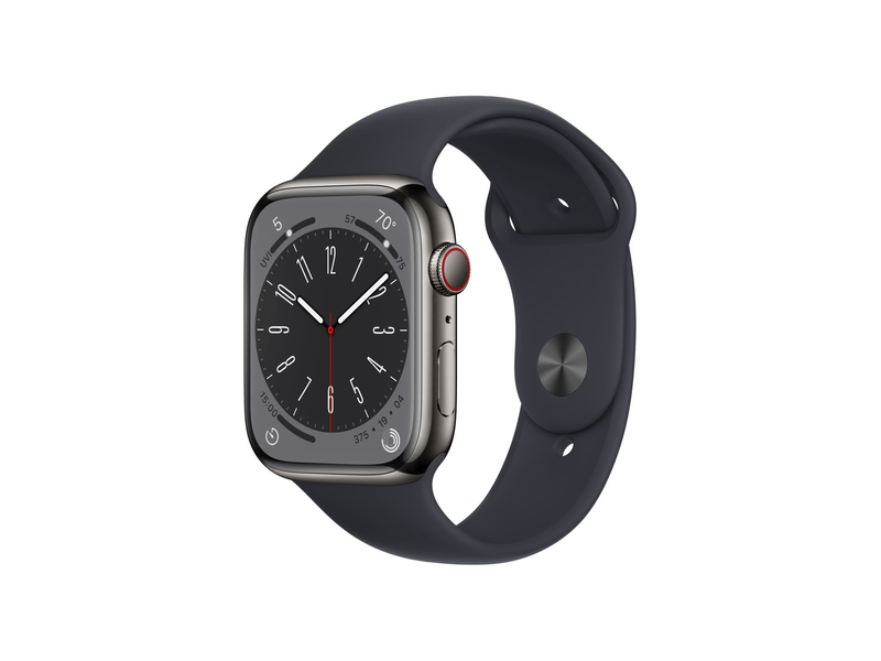 Apple Watch S8 Cellular 45mm grafit rozsdamentes tok, éjfekete Sport szíj - Regular (MNKU3CM/A)