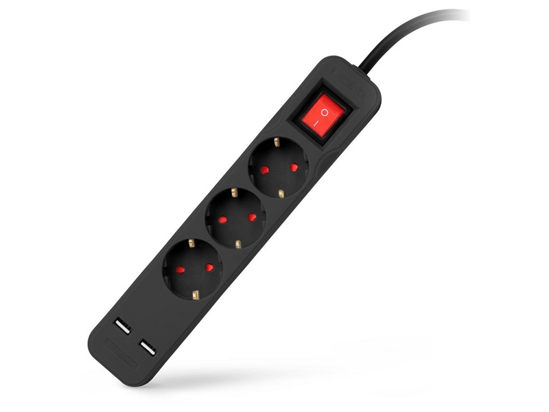 Entac Hálózati elosztó, kapcsolós, fekete (ESE1.5G3-1.5-SW-USB-B)