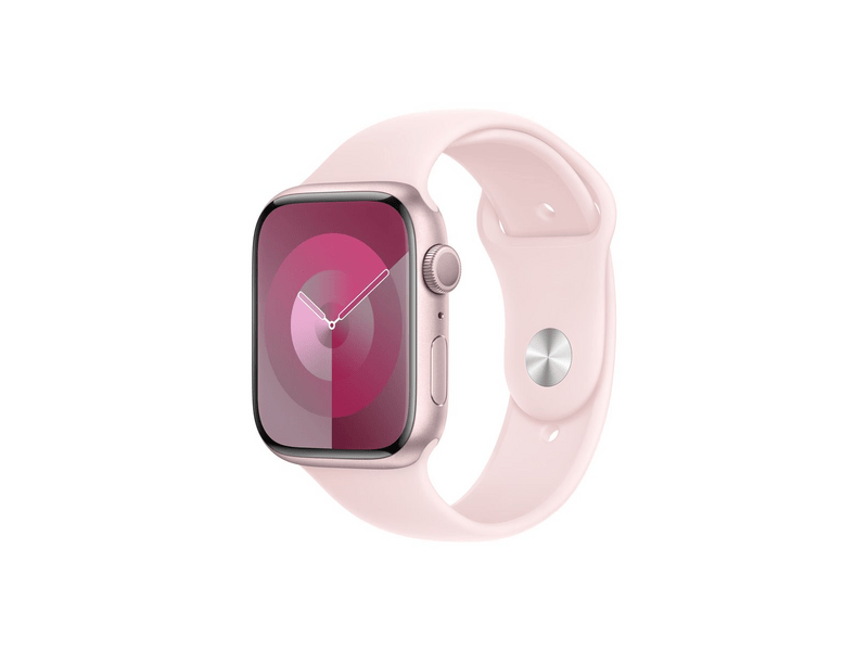 Apple Watch Series 9 (2023) GPS – 45 mm-es rózsaszín alumíniumtok, világos rózsaszín sportszíj - M/L (MR9H3QH/A)