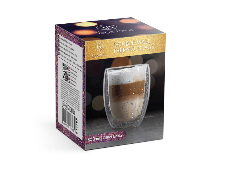 Vog & Arths 57176F Duplafalú üveg pohár, glitteres, 350 ml