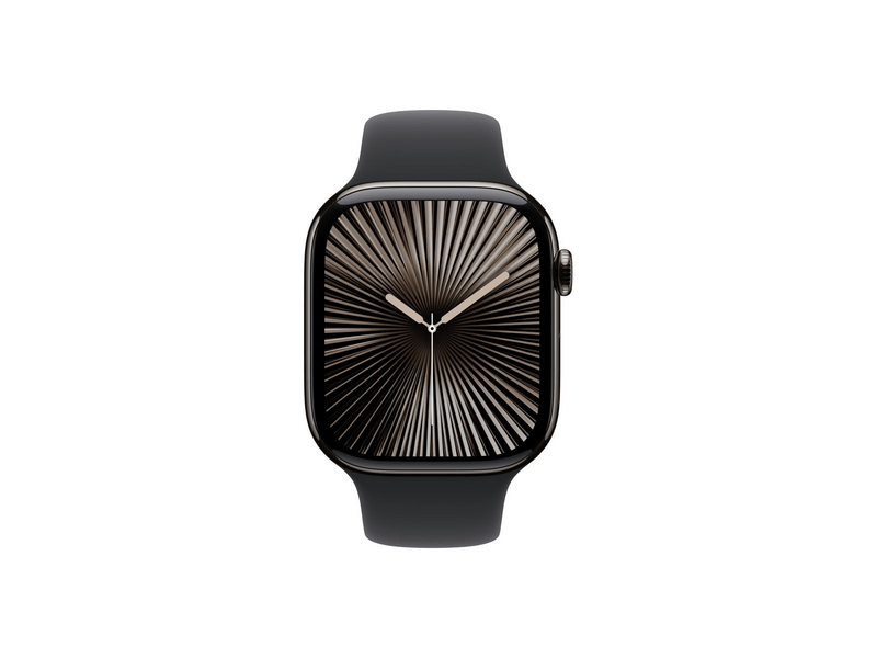 Apple Watch Series 10 GPS + Cellular, 46 mm-es palaszürke titántok, fekete sportszíj, S/M (MWYD3QH/A)