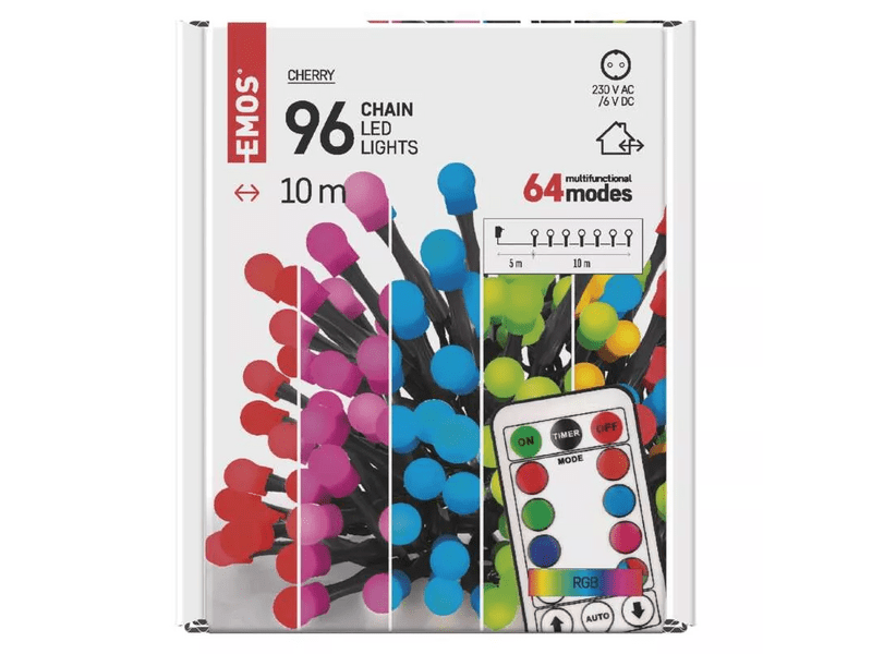 Emos D5AA01 LED karácsonyi fényfüzér, cseresznye – golyók, 10 m, RGB, távirányító, programok, időzítő