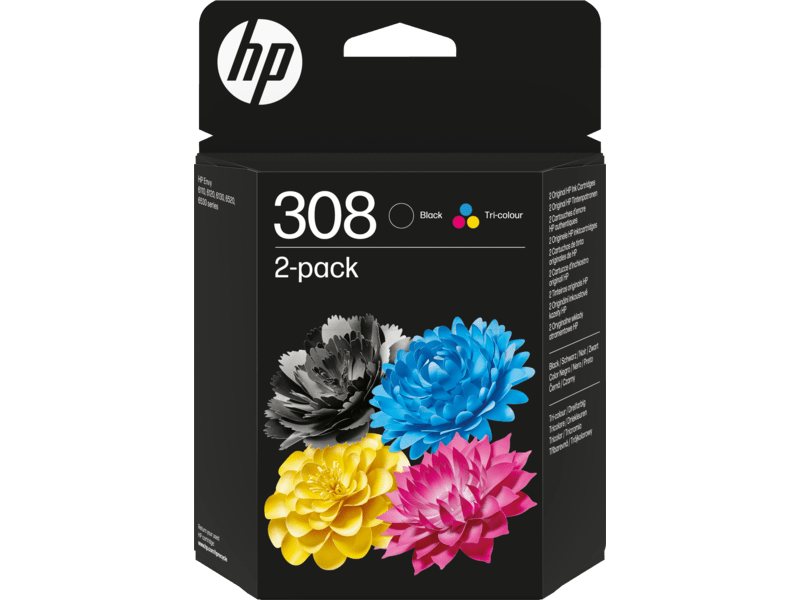 HP 308 fekete/háromszínű eredeti tintapatron, 2 darabos kombinált kiszerelés (6L6S6UE)