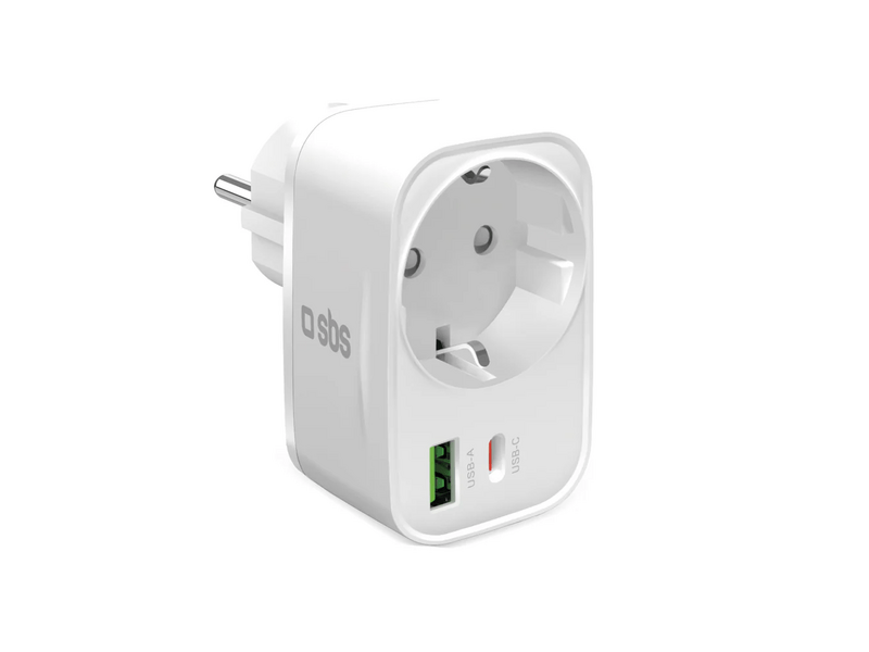 SBS Schuko 30W Többaljzatos töltő, fehér (TETRPLUG1USB1CPD20)