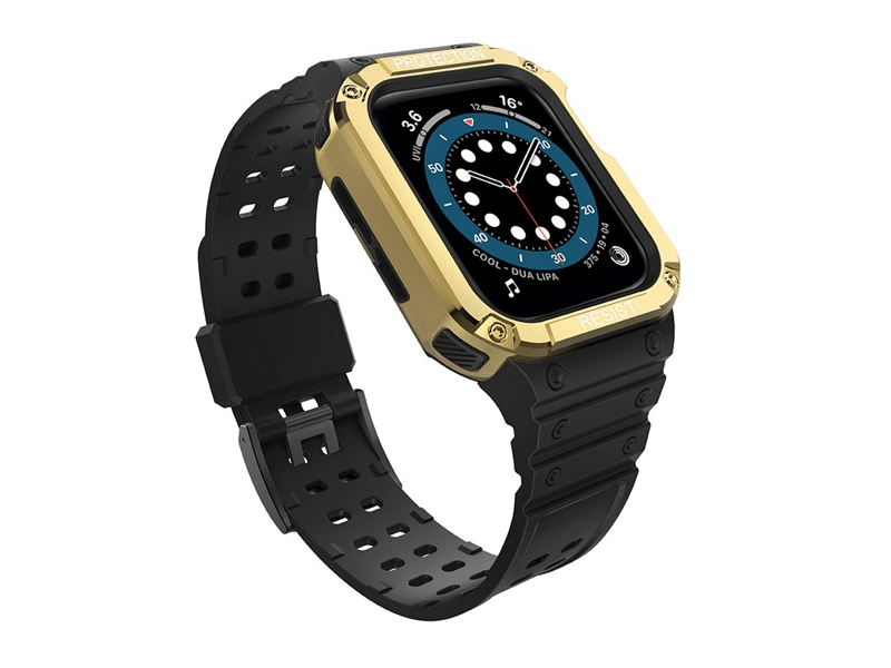 Gigapack Apple Watch Series pótszíj+szilikon keret, fekete/arany (GP-141547)