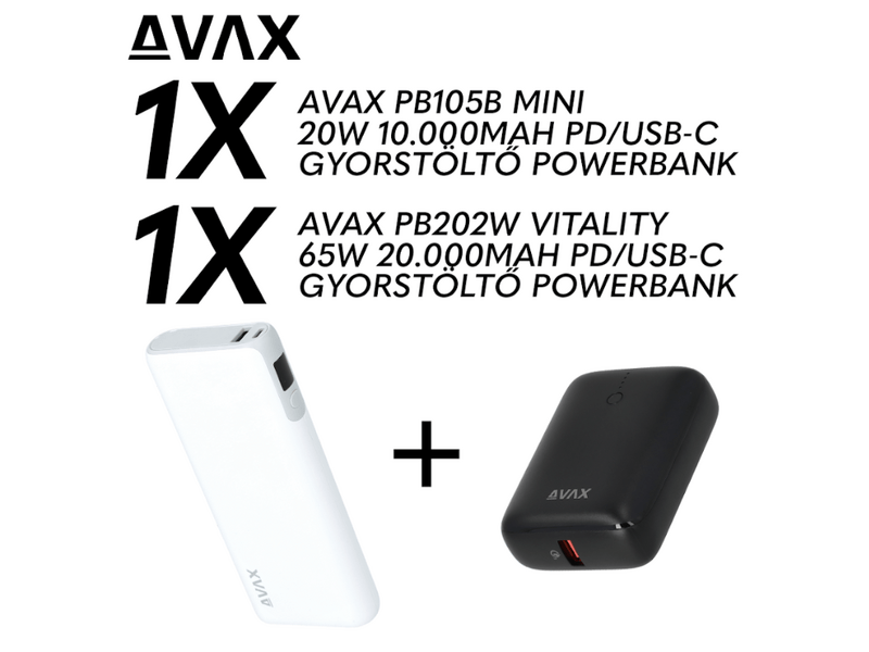 Avax PB105B & PB202W – 20W & 65W Powerbank szett (10.000/20.000mAh)