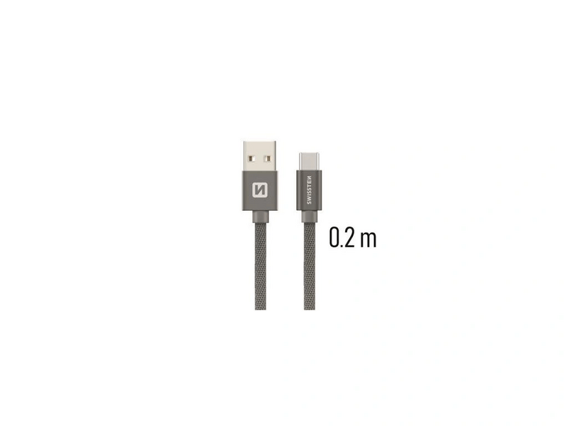 Swissten USB-A/USB-C Kábel 0,2m, szürke (71521102)