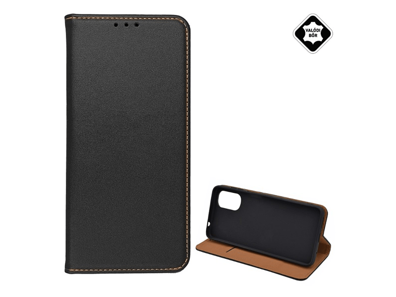 Gigapack Motorola Moto E32/E32s/G22 Valódi bőr flip tok, fekete (GP-141504)