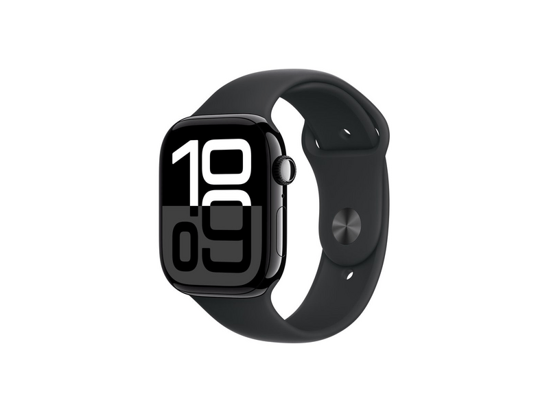 Apple Watch Series 10 GPS + Cellular – 46 mm-es kozmoszfekete alumíniumtok, fekete sportszíj - S/M (MWY33QH/A)