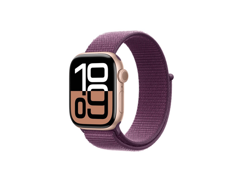 Apple Watch Series 10 GPS + Cellular – 42 mm-es rozéarany alumíniumtok, szilva sportpánt (MWXC3QH/A)