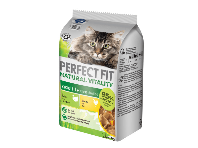 Perfect Fit Natural Vitality mini tasakos eledel felnőtt macskák számára csirkével és pulykával, 6x50g (420657)