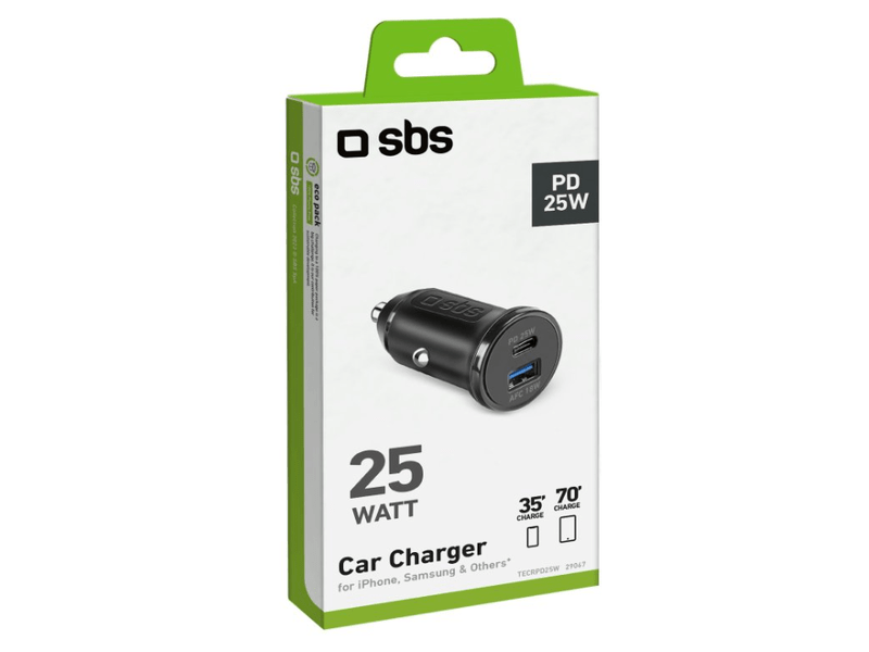 SBS  USB/USBC autóadapter 25W, fekete