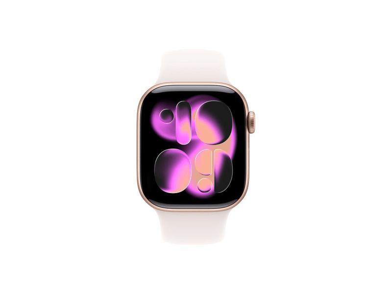 Apple Watch Series 11 GPS, 46 mm-es rozéarany alumíniumtok, lágy rózsaszín sportpánt, S/M (MEV64MP/A)