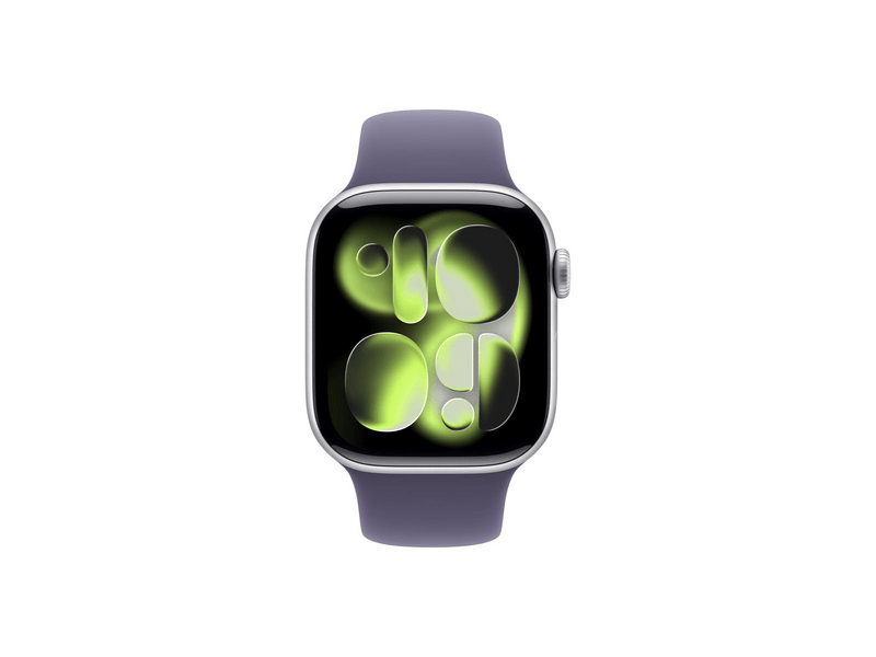 Apple Watch Series 11 GPS, 42 mm-es ezüst alumíniumtok, ködös lila sportpánt, M/L (MEU74MP/A)