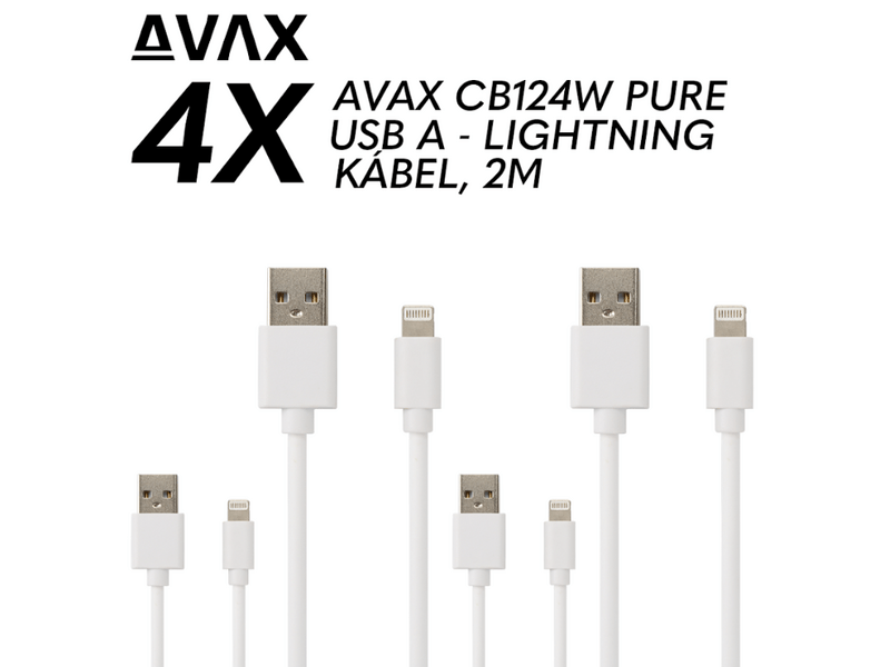 Avax CB124W Pure 4X USB-A – Lightning Töltőkábel csomag, 2 m