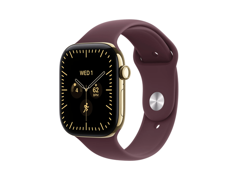 Apple Watch Series 12 GPS+Cellular, 46 mm ragyogó arany titán tok, burgundi sportszíj, M/L (MJGT4MP/A)