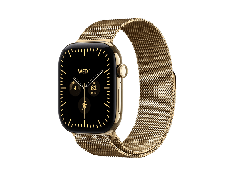 Apple Watch Series 12 GPS+Cellular, 46 mm ragyogó arany titán tok, milánói szíj S/M (MJGU4MP/A)