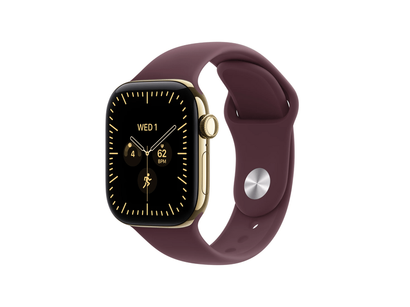 Apple Watch Series 12 GPS+Cellular, 42 mm ragyogó arany titán tok, burgundi sportszíj, S/M (MJGJ4MP/A)