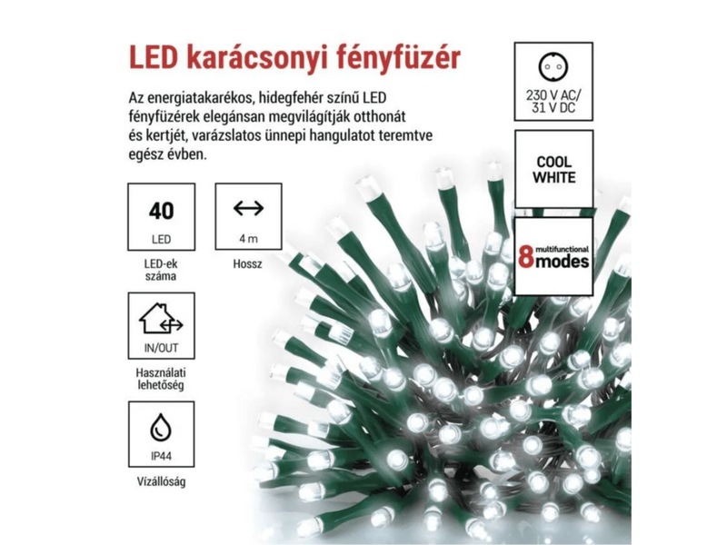 EMOS ZY0801T LED karácsonyi fényfüzér, 4 m, hideg fehér