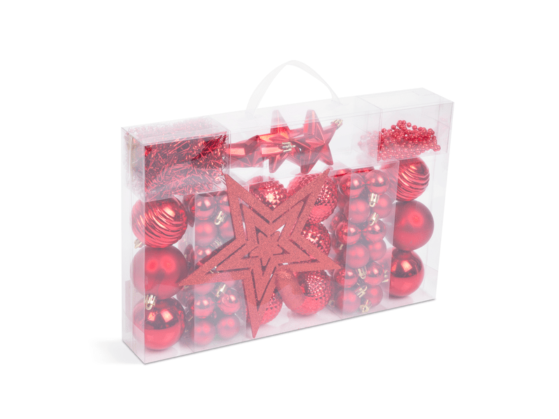 Family 58774B Karácsonyfadísz szett, piros, 66 db