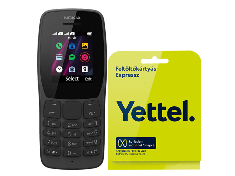 NOKIA 110 Fekete Kártyafüggő Mobiltelefon + Yettel kártya