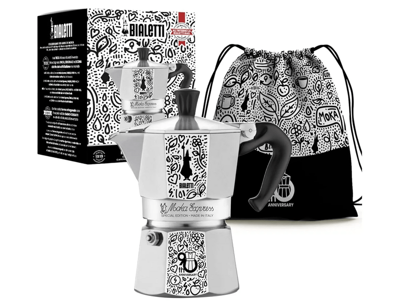 Bialetti Moka Express kotyogós kávéfőző 3 adagos, 90 éves évfordulós limitált kiadás + hátizsák (5175)