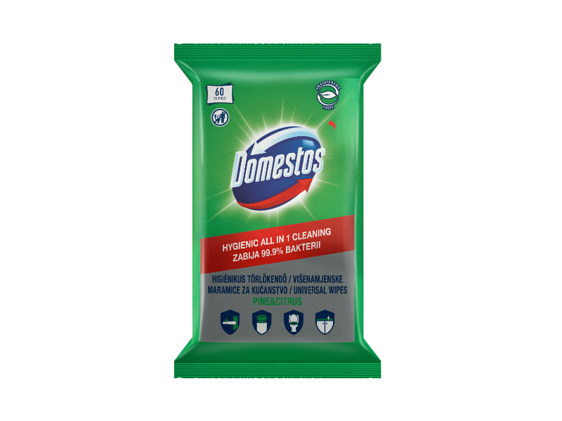 Domestos Higiénikus törlőkendő, Pine&Citrus, 60 db