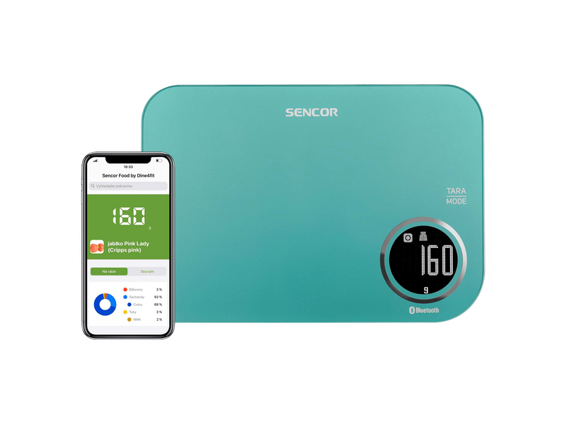 Sencor SKS 7071GR Smart konyhai mérleg, türkiz