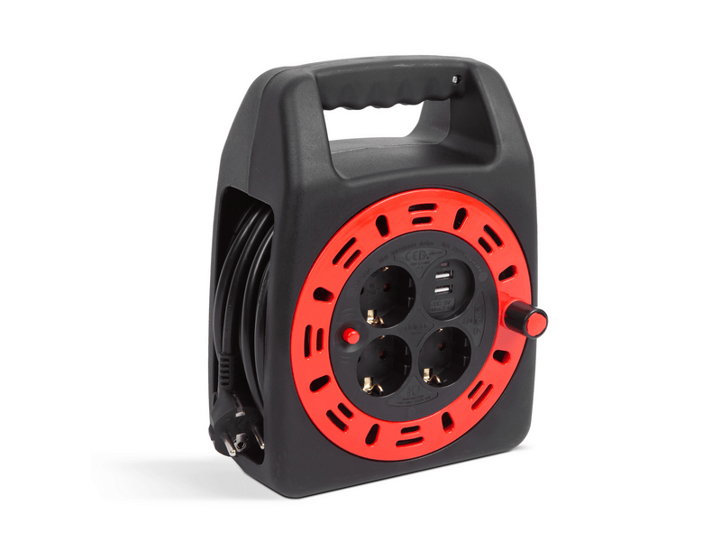 Delight Kábeldob műanyag tartóval - 3 x 1,5 mm² + 2 x USB - 15 m