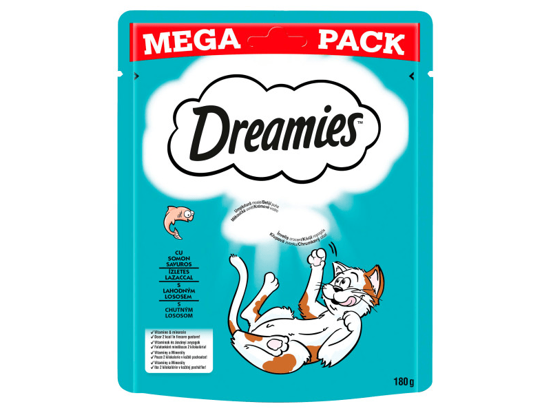 Dreamies jutalomfalatok lazaccal kölyökmacskák számára, 180 g